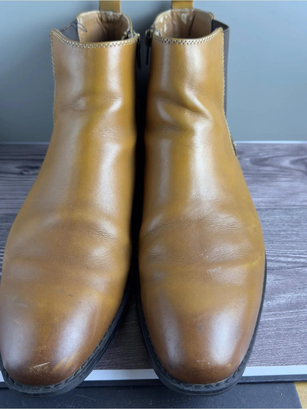 Alfani Platinum Caleb Chelsea Boots Tan Leather Side Zip Men’s Size 10 w/ Box
